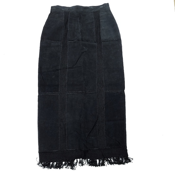 Vintage Dresses & Skirts - Vintage Boho Festival Leather Suede Maxi Skirt